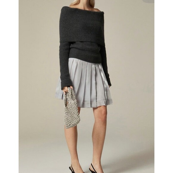 NEW J Crew Pleated Organza Mini Skirt 4 Silver Metallic Holiday Party Satin NWT - Picture 1 of 6